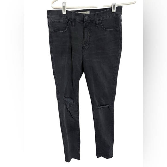 Madewell 9’’ Mid Rise Black Distressed Skinny Jeans Sz 28 - Picture 1 of 10